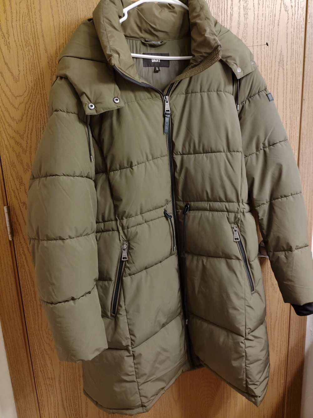DKNY Olive-Style Quilted Puffer Coat in Green